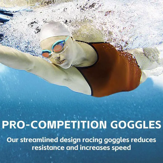 Alt view image 2 of 7 - Pack Competitive Swim Goggles, Swimming goggles Adult For Men Women Youth Bungee Strap Soft Silicone Racing Goggles Panoramic Clear Vision Anti Fog UV Protection Easy Adjustment Leakproof