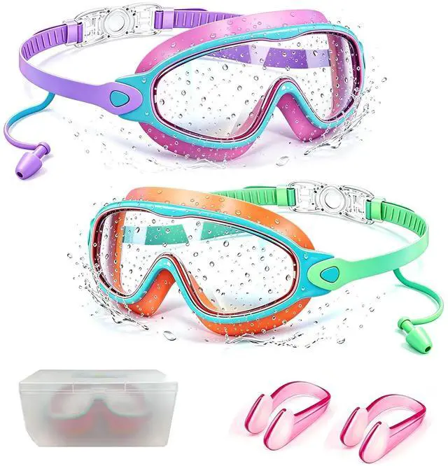 Main image of Kids Swim Goggles 2 Pack, Large Frame Wide View Anti Fog Swimming Goggles for Boys and Girls 3-16 with No Leak & UV Protection, Youth Pool Beach Goggles Essentials