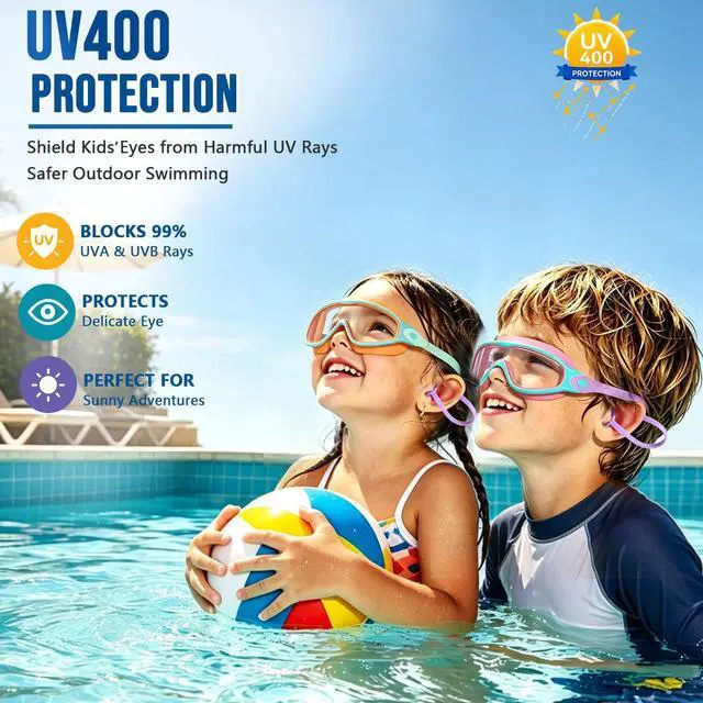 Alt view image 3 of 6 - Kids Swim Goggles 2 Pack, Large Frame Wide View Anti Fog Swimming Goggles for Boys and Girls 3-16 with No Leak & UV Protection, Youth Pool Beach Goggles Essentials