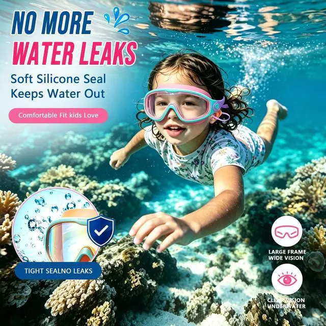 Alt view image 4 of 6 - Kids Swim Goggles 2 Pack, Large Frame Wide View Anti Fog Swimming Goggles for Boys and Girls 3-16 with No Leak & UV Protection, Youth Pool Beach Goggles Essentials