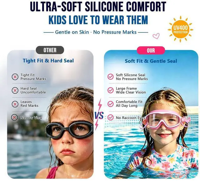 Alt view image 5 of 6 - Kids Swim Goggles 2 Pack, Large Frame Wide View Anti Fog Swimming Goggles for Boys and Girls 3-16 with No Leak & UV Protection, Youth Pool Beach Goggles Essentials