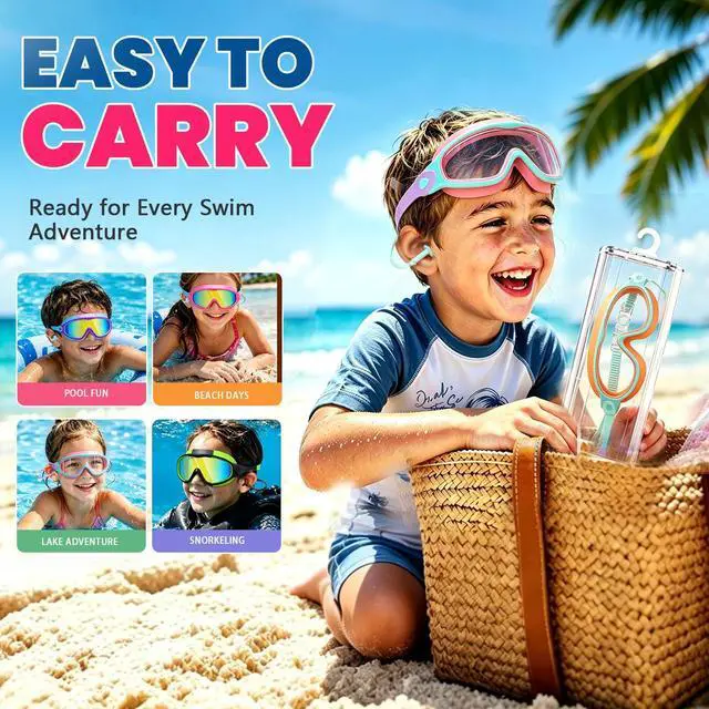 Alt view image 6 of 6 - Kids Swim Goggles 2 Pack, Large Frame Wide View Anti Fog Swimming Goggles for Boys and Girls 3-16 with No Leak & UV Protection, Youth Pool Beach Goggles Essentials