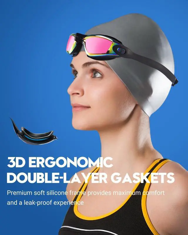 Alt view image 2 of 7 - Swim Goggles Swimming Goggles 2 Pack, Anti Fog No Leaking UV Protection Clear Vision Pool Goggles for Adult Men Women Youth