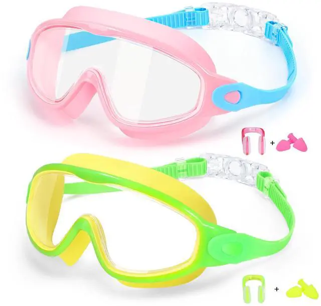 Main image of Goggles for Kids 6-14, 2 Pack Swimming Goggles, Clear Vision Anti-fog Pool Swim Goggles with Nose Cover Wide View Water Swim Mask for kids Toddler Girls Boys Teens age 4-7 8-14 8-12 3-5 3-6