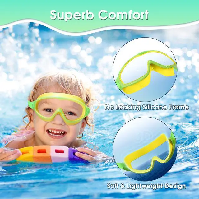 Alt view image 3 of 6 - Goggles for Kids 6-14, 2 Pack Swimming Goggles, Clear Vision Anti-fog Pool Swim Goggles with Nose Cover Wide View Water Swim Mask for kids Toddler Girls Boys Teens age 4-7 8-14 8-12 3-5 3-6