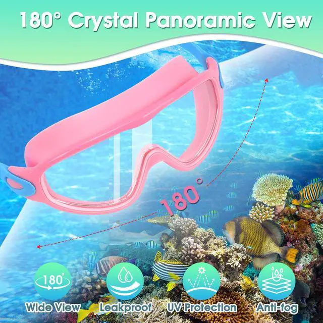 Alt view image 2 of 6 - Goggles for Kids 6-14, 2 Pack Swimming Goggles, Clear Vision Anti-fog Pool Swim Goggles with Nose Cover Wide View Water Swim Mask for kids Toddler Girls Boys Teens age 4-7 8-14 8-12 3-5 3-6