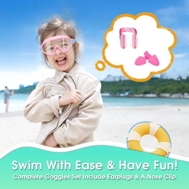 Alt view image 6 of 6 - Goggles for Kids 6-14, 2 Pack Swimming Goggles, Clear Vision Anti-fog Pool Swim Goggles with Nose Cover Wide View Water Swim Mask for kids Toddler Girls Boys Teens age 4-7 8-14 8-12 3-5 3-6