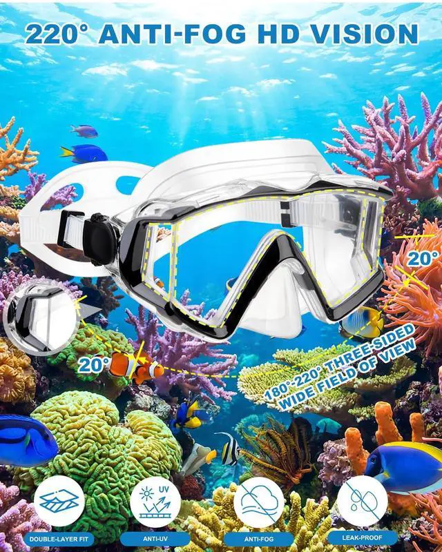 Alt view image 3 of 7 - Diving mask Anti-Fog Swimming Snorkel mask Suitable for Adults Scuba Dive Swim Snorkeling Goggles Masks