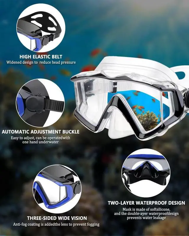 Alt view image 4 of 7 - Diving mask Anti-Fog Swimming Snorkel mask Suitable for Adults Scuba Dive Swim Snorkeling Goggles Masks