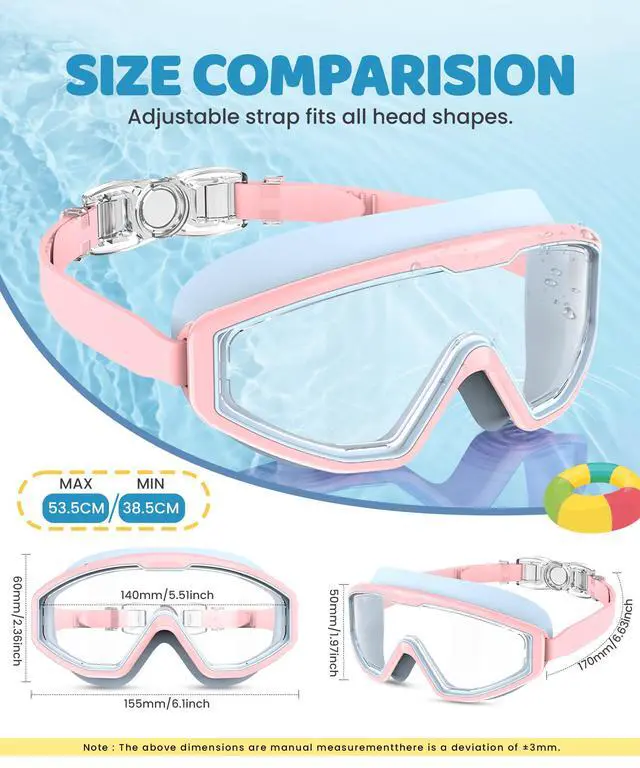 Alt view image 3 of 7 - Kids Goggles Age 4-16, Anti-Fog UV 180°Clear View Kids Swim Goggles, 3 Pack Swimming Goggles Waterproof Pool Goggles for Boys Girls Toddler Kids Youth