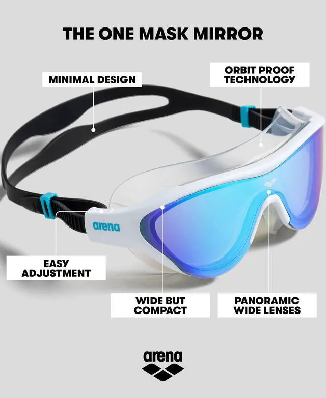 Alt view image 2 of 7 - Unisex Adult The One Swim Mask Fitness Swimming Goggles for Men and Women Large Fit Polycarbonate Mirror Lens, Blue/White
