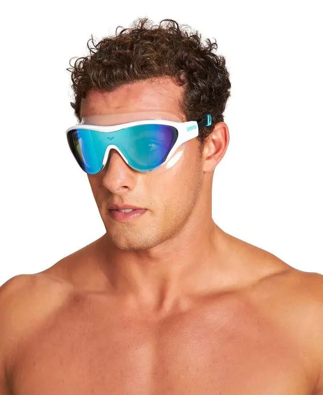 Alt view image 5 of 7 - Unisex Adult The One Swim Mask Fitness Swimming Goggles for Men and Women Large Fit Polycarbonate Mirror Lens, Blue/White