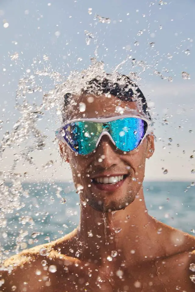 Alt view image 6 of 7 - Unisex Adult The One Swim Mask Fitness Swimming Goggles for Men and Women Large Fit Polycarbonate Mirror Lens, Blue/White
