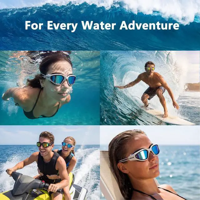 Alt view image 7 of 7 - E Adult Swim Goggles with Comfortable Bungee Strap, UV Protection, No Hair Pulling Anti-Fog Swimming Goggles for Men Women, Wide View for Pool Beach Play Training