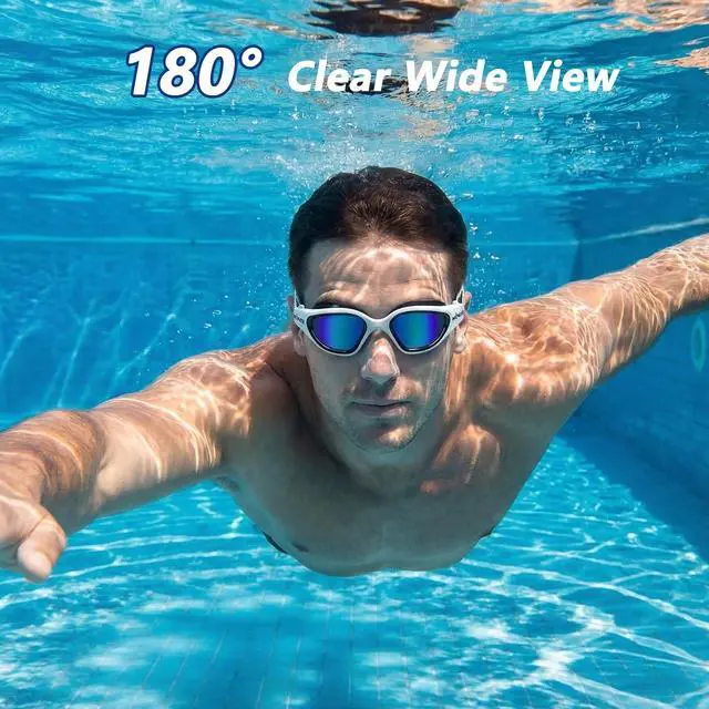 Alt view image 6 of 7 - E Adult Swim Goggles with Comfortable Bungee Strap, UV Protection, No Hair Pulling Anti-Fog Swimming Goggles for Men Women, Wide View for Pool Beach Play Training