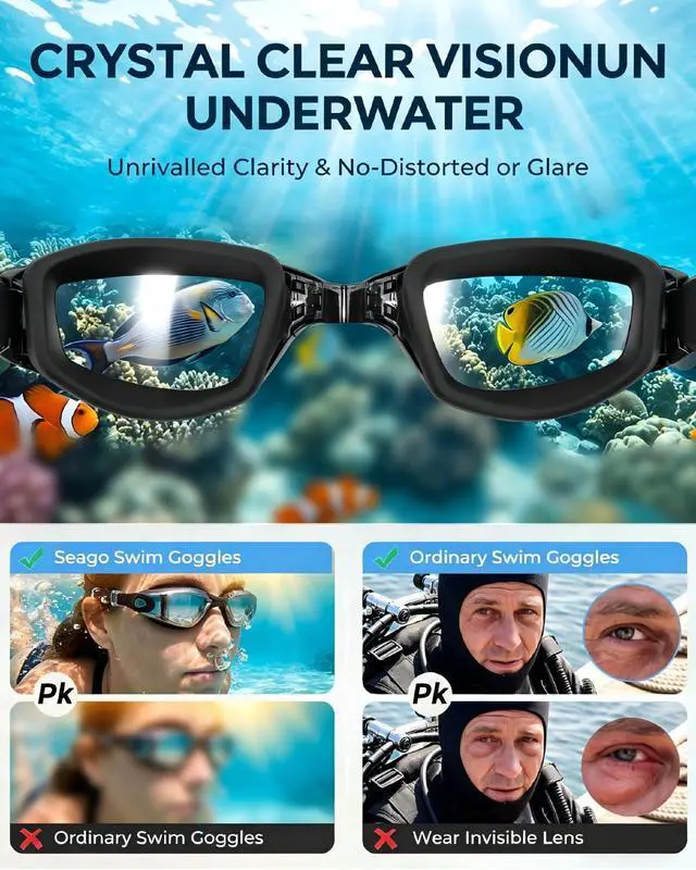 Alt view image 4 of 7 - Adult Swim Goggles, UV Block Anti Fog Leakproof Silicone Goggles, 180° Wide View Quick Adjust Strap with 3 Swapable Nose Pieces for Pool & Snorkeling, Black Silver