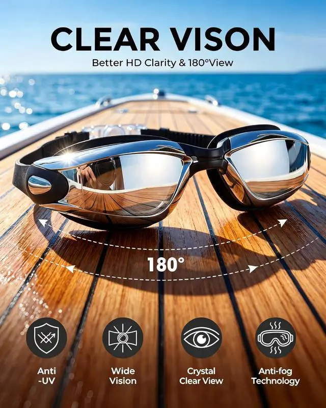 Alt view image 6 of 7 - Adult Swim Goggles, UV Block Anti Fog Leakproof Silicone Goggles, 180° Wide View Quick Adjust Strap with 3 Swapable Nose Pieces for Pool & Snorkeling, Black Silver
