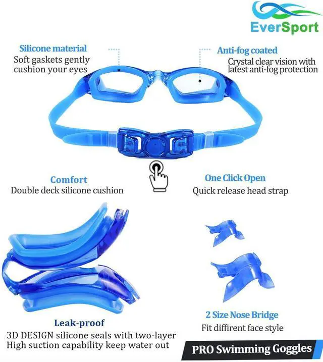 Alt view image 4 of 7 - Swim Goggles, Swimming Glasses for Adult Men Women Youth Kids Child, Anti-Fog, UV Protection, Blue&Black