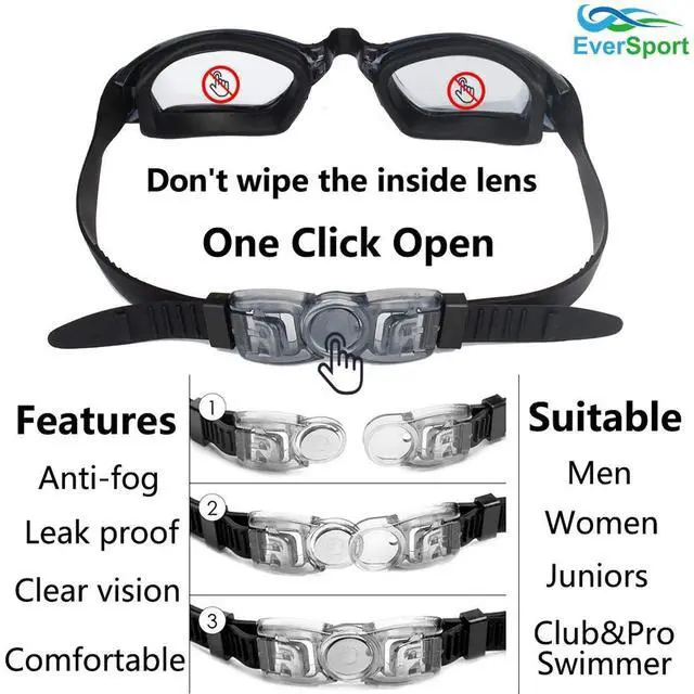 Alt view image 7 of 7 - Swim Goggles, Swimming Glasses for Adult Men Women Youth Kids Child, Anti-Fog, UV Protection, Blue&Black