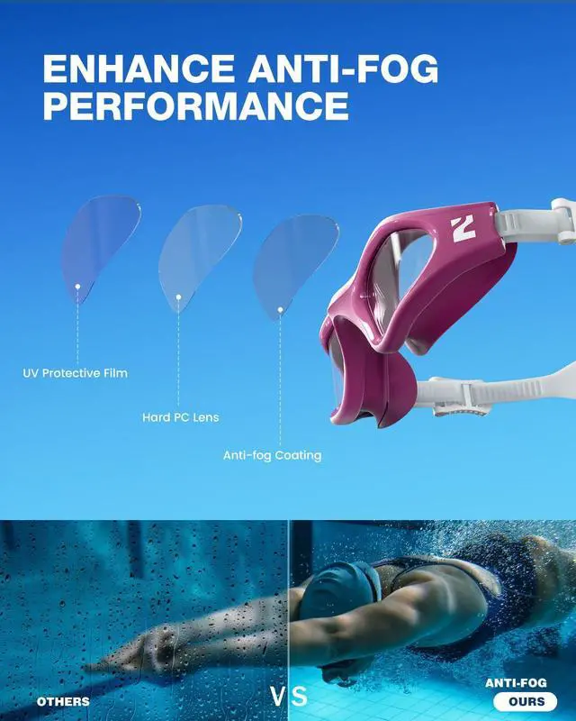 Alt view image 2 of 5 - Swim Goggles Adult, G1 Air Mirrored Anti-Fog Swimming Goggles for Women Men, Clear Vision, UV Protection