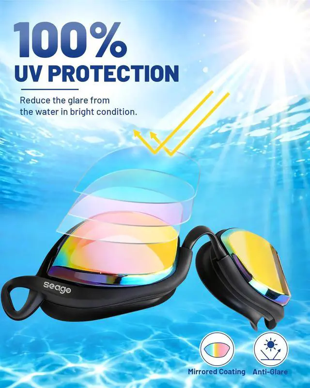 Alt view image 2 of 7 - Pack Professional Racing Goggles Swimming Adult Men Women Youth, Anti-Fog UV Protection Clear View Mirrored Coating, 360° Foldable Adjustable Nose Bridge Suitable for Competition & Training