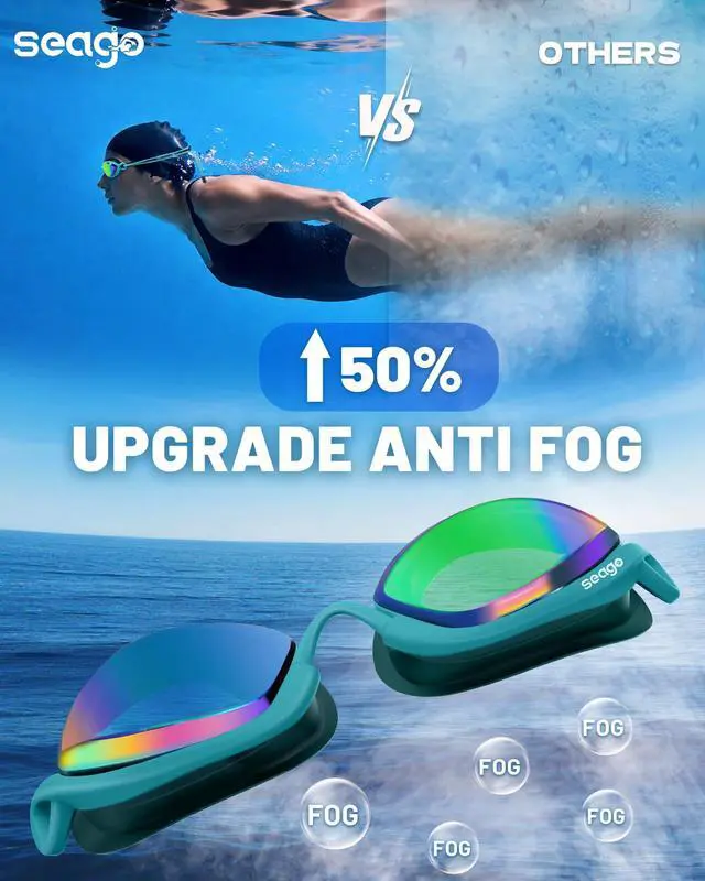 Alt view image 7 of 7 - Pack Professional Racing Goggles Swimming Adult Men Women Youth, Anti-Fog UV Protection Clear View Mirrored Coating, 360° Foldable Adjustable Nose Bridge Suitable for Competition & Training
