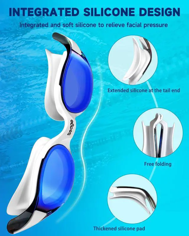 Alt view image 6 of 7 - Racing Swim Goggles for Adult Men and Women, Swimming Goggles with Silicone Material Clear Vision No Leak Anti Fog UV Protection, Pool Underwater Adult Swim Goggles for Training and Competition