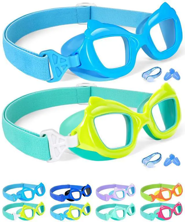Main image of 2 Pack Swimming Swim Goggles for Kids 3-6 6-14 4-7 3-5, Girls Swim Goggles with UV Protection Leakproof Anti Fog Clear Vision Flat Lens, Toddler Boys Pool Beach Swim Goggles with Fabric Strap