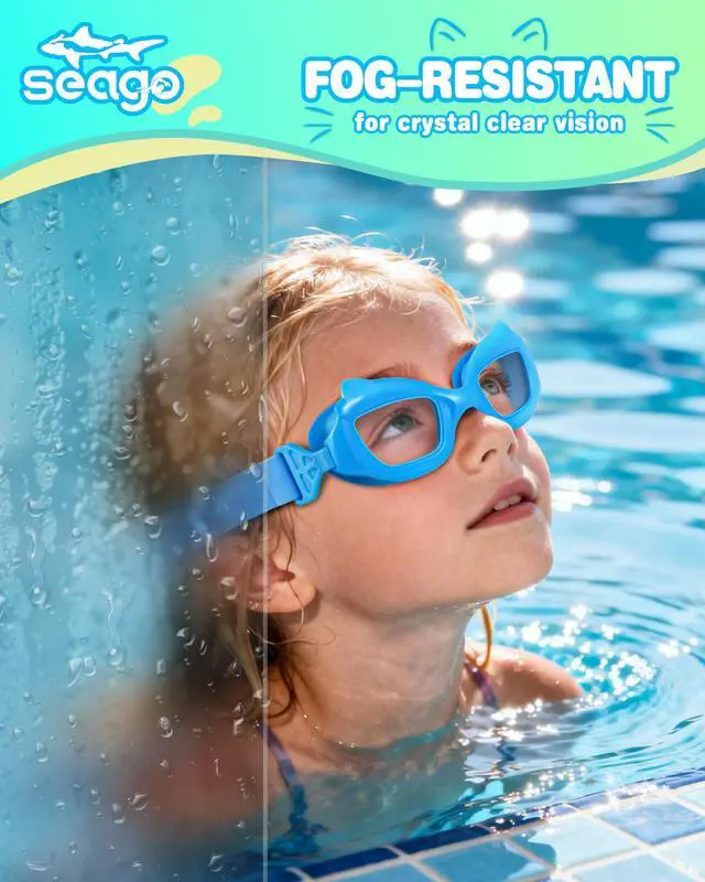 Alt view image 2 of 7 - 2 Pack Swimming Swim Goggles for Kids 3-6 6-14 4-7 3-5, Girls Swim Goggles with UV Protection Leakproof Anti Fog Clear Vision Flat Lens, Toddler Boys Pool Beach Swim Goggles with Fabric Strap