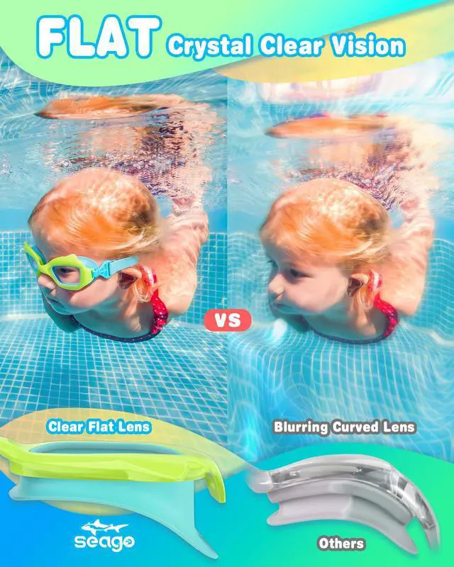 Alt view image 4 of 7 - 2 Pack Swimming Swim Goggles for Kids 3-6 6-14 4-7 3-5, Girls Swim Goggles with UV Protection Leakproof Anti Fog Clear Vision Flat Lens, Toddler Boys Pool Beach Swim Goggles with Fabric Strap