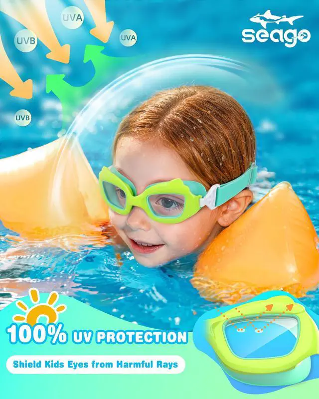 Alt view image 6 of 7 - 2 Pack Swimming Swim Goggles for Kids 3-6 6-14 4-7 3-5, Girls Swim Goggles with UV Protection Leakproof Anti Fog Clear Vision Flat Lens, Toddler Boys Pool Beach Swim Goggles with Fabric Strap