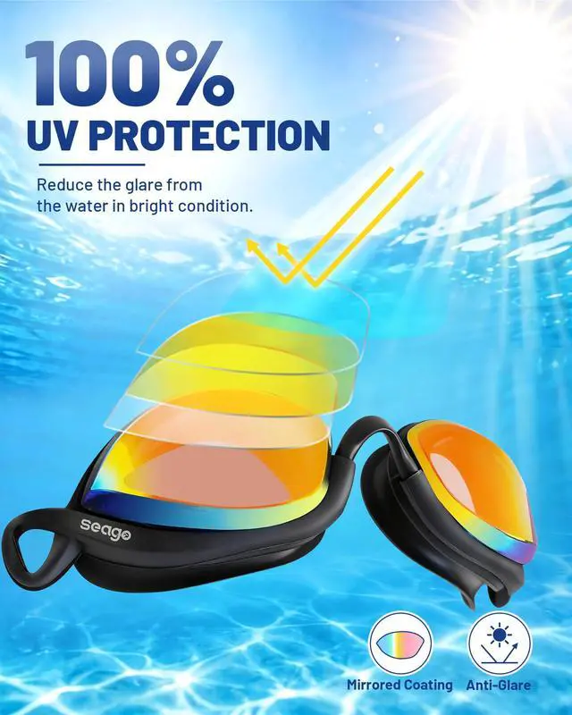 Alt view image 2 of 7 - 2 Pack Professional Racing Goggles Swimming Adult Men Women Youth, Anti-Fog UV Protection Clear View Mirrored Coating, 360° Foldable Adjustable Nose Bridge Suitable for Competition & Training