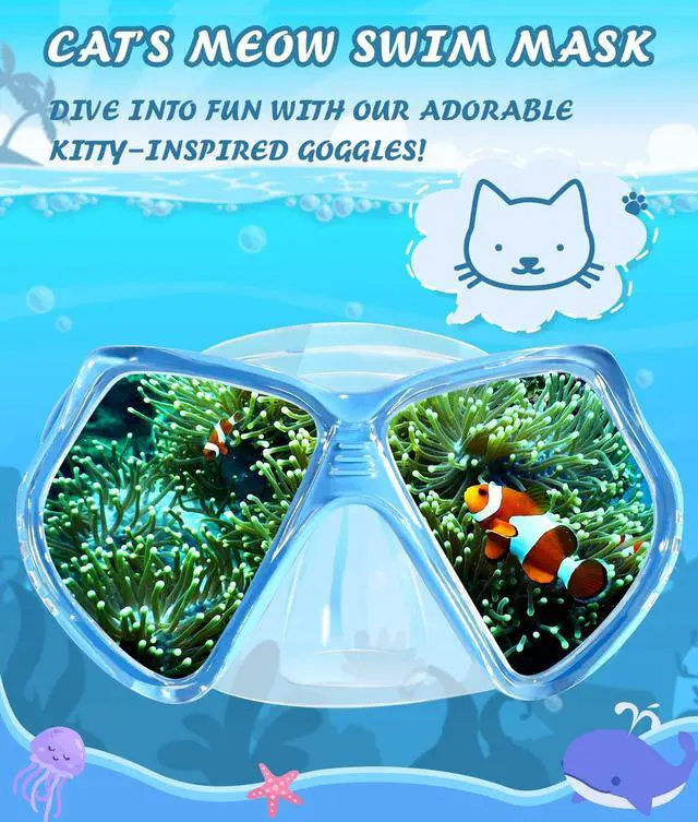 Alt view image 2 of 7 - Kids Swim Goggles with Nose Cover Snorkel Mask Scuba Diving Swim Mask Anti-Fog Tempered Glass, Panoramic Clear View Silicone Seal Snorkeling Gear Swimming Goggles for Kids 6-14 Boys Girls Youth
