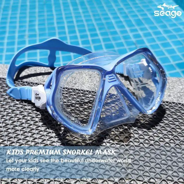 Alt view image 6 of 7 - Kids Swim Goggles with Nose Cover Snorkel Mask Scuba Diving Swim Mask Anti-Fog Tempered Glass, Panoramic Clear View Silicone Seal Snorkeling Gear Swimming Goggles for Kids 6-14 Boys Girls Youth