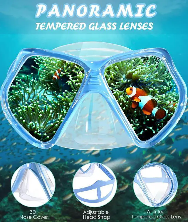 Alt view image 7 of 7 - Kids Swim Goggles with Nose Cover Snorkel Mask Scuba Diving Swim Mask Anti-Fog Tempered Glass, Panoramic Clear View Silicone Seal Snorkeling Gear Swimming Goggles for Kids 6-14 Boys Girls Youth