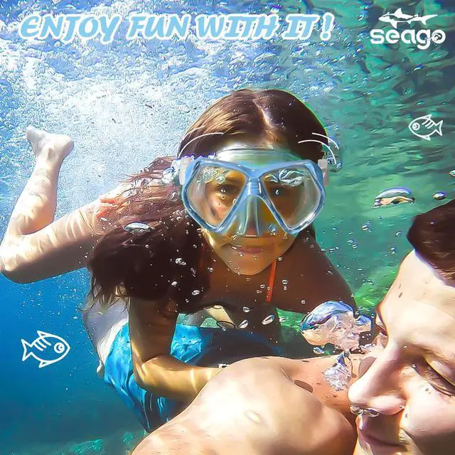 Alt view image 3 of 7 - Kids Swim Goggles with Nose Cover Snorkel Mask Scuba Diving Swim Mask Anti-Fog Tempered Glass, Panoramic Clear View Silicone Seal Snorkeling Gear Swimming Goggles for Kids 6-14 Boys Girls Youth