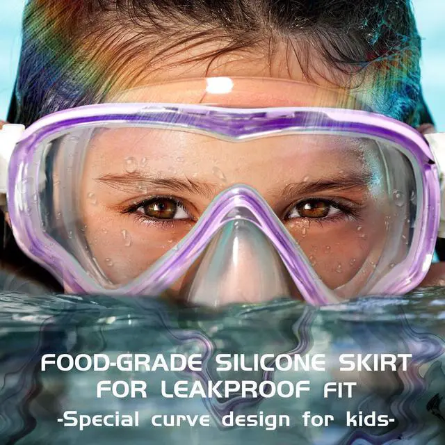 Alt view image 3 of 7 - Swimming Mask Swim Diving Scuba Mask Snorkel Gear for Kids Boys Girls Youth, Anti-Fog 180° Panoramic View Soft Silicone Skirt Kids Pool Underwater Swim Goggles with Nose Cover, Snorkel Equipment