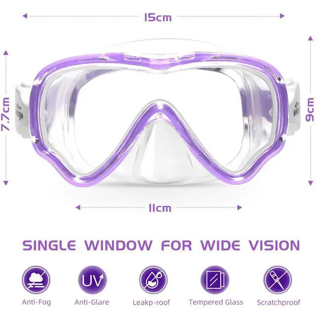 Alt view image 2 of 7 - Swimming Mask Swim Diving Scuba Mask Snorkel Gear for Kids Boys Girls Youth, Anti-Fog 180° Panoramic View Soft Silicone Skirt Kids Pool Underwater Swim Goggles with Nose Cover, Snorkel Equipment