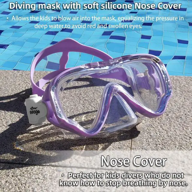 Alt view image 6 of 7 - Swimming Mask Swim Diving Scuba Mask Snorkel Gear for Kids Boys Girls Youth, Anti-Fog 180° Panoramic View Soft Silicone Skirt Kids Pool Underwater Swim Goggles with Nose Cover, Snorkel Equipment