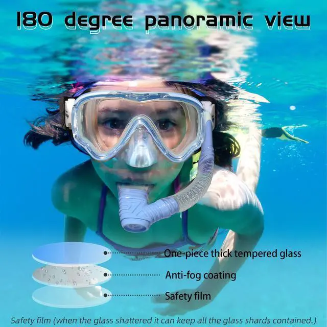 Alt view image 3 of 7 - Swimming Mask Swim Goggles for Kids Boys Girls Youth 6-14 8-12 8-14 4-7, Anti-Fog 180° Panoramic View Soft Silicone Skirt Kids Pool Underwater Swimming Goggles with Nose Cover, Snorkel Equipment
