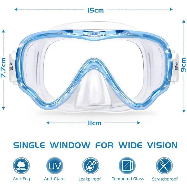 Alt view image 2 of 7 - Swimming Mask Swim Goggles for Kids Boys Girls Youth 6-14 8-12 8-14 4-7, Anti-Fog 180° Panoramic View Soft Silicone Skirt Kids Pool Underwater Swimming Goggles with Nose Cover, Snorkel Equipment
