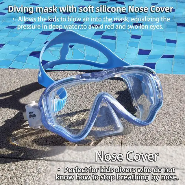 Alt view image 5 of 7 - Swimming Mask Swim Goggles for Kids Boys Girls Youth 6-14 8-12 8-14 4-7, Anti-Fog 180° Panoramic View Soft Silicone Skirt Kids Pool Underwater Swimming Goggles with Nose Cover, Snorkel Equipment