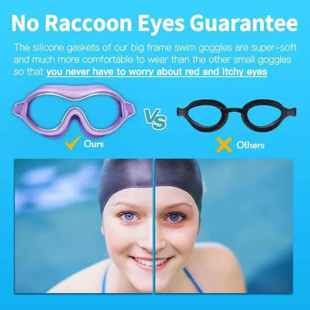 Alt view image 2 of 6 - Swim Goggles No Leaking Anti-Fog Swimming Goggles for Adult Men Women Youth Junior with Soft Silicone Gasket, UV Protection Waterproof 180° Clear Vision, Triathlon Pool Goggles Swim Glasses