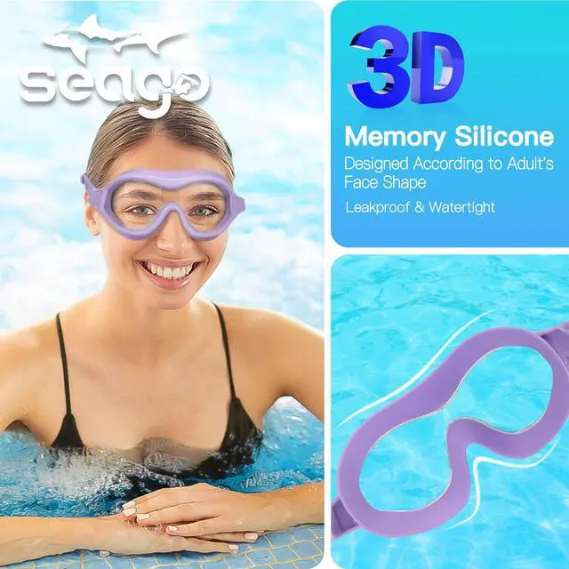 Alt view image 3 of 6 - Swim Goggles No Leaking Anti-Fog Swimming Goggles for Adult Men Women Youth Junior with Soft Silicone Gasket, UV Protection Waterproof 180° Clear Vision, Triathlon Pool Goggles Swim Glasses