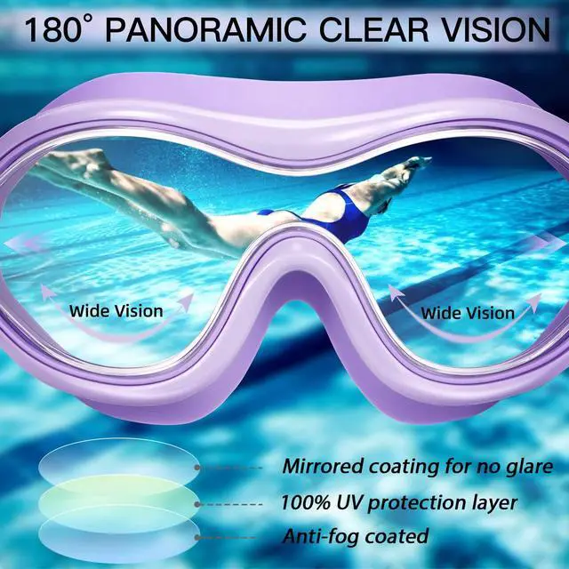 Alt view image 5 of 6 - Swim Goggles No Leaking Anti-Fog Swimming Goggles for Adult Men Women Youth Junior with Soft Silicone Gasket, UV Protection Waterproof 180° Clear Vision, Triathlon Pool Goggles Swim Glasses