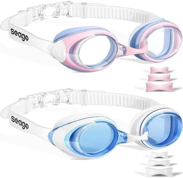 Main image of Swimming Goggles 2 Pack Anti Fog Goggles Swimming UV Protection Fit for Adult Men Women Youth Junior, No Leaking Soft Silicone Seal Flat Lens Clear Vision, 3 Sizes of Nose Bridge
