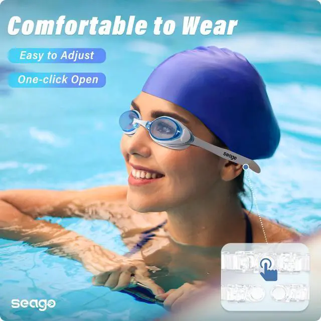 Alt view image 3 of 7 - Swimming Goggles 2 Pack Anti Fog Goggles Swimming UV Protection Fit for Adult Men Women Youth Junior, No Leaking Soft Silicone Seal Flat Lens Clear Vision, 3 Sizes of Nose Bridge