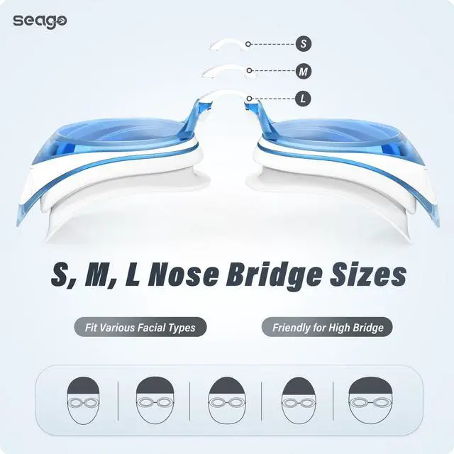 Alt view image 7 of 7 - Swimming Goggles 2 Pack Anti Fog Goggles Swimming UV Protection Fit for Adult Men Women Youth Junior, No Leaking Soft Silicone Seal Flat Lens Clear Vision, 3 Sizes of Nose Bridge