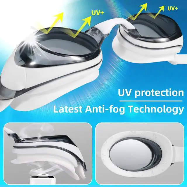 Alt view image 4 of 7 - Shortsighted Swimming Goggles Nearsighted Swim Goggles Anti Fog UV Protection Fit for Adult Men Women Youth Junior, No Leaking Clear Vision Pool Swim Glasses Tinted Flat Lens with 3 Nose Pieces