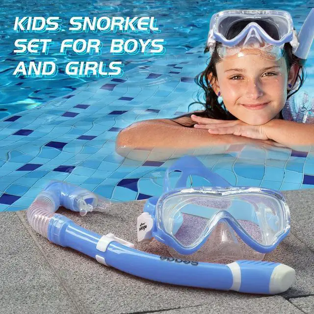 Alt view image 2 of 7 - Kids Snorkel Set Dry Top Snorkel Mask Snorkeling Gear for Kids Boys Girls Youth, No Leak Comfy Mouthpiece Anti-Fog 180° Panoramic View Scuba Diving Swim Pool Equipment Snorkeling Kit